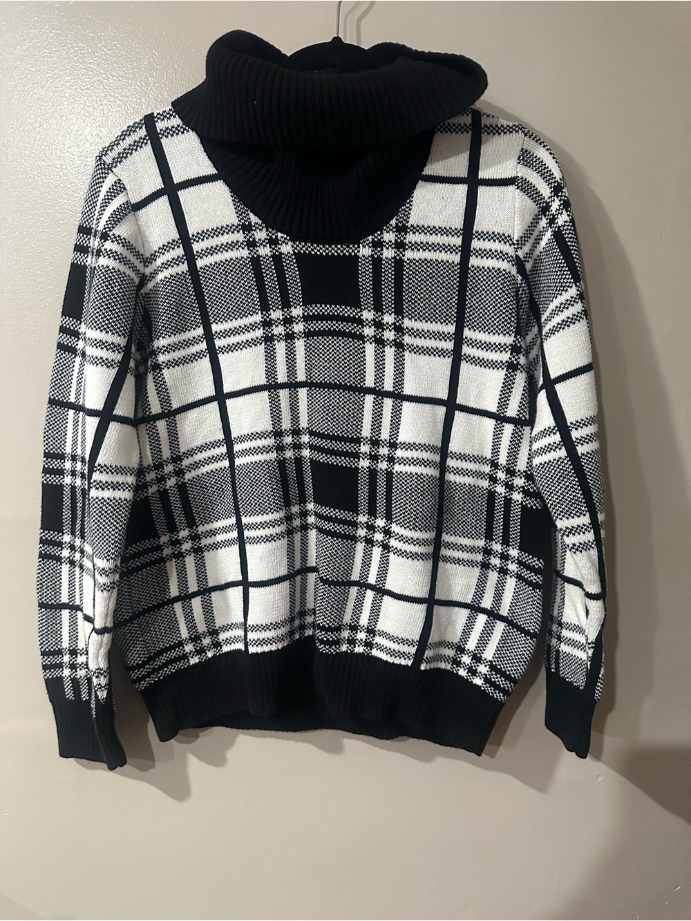 eight eight eight Black & White Plaid Cowl Neck Sweater